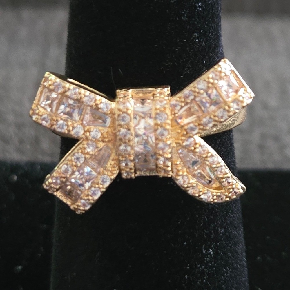 Atterri Bow‎ Ring Women Size 7 Gold Tone New CZ Baguette Cubic Zirconia Jewelry